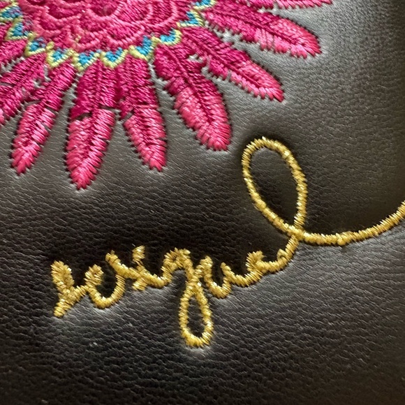 Desigual Embroidered Floral Satchel Tote Bag Black Top Handle Handbag - Picture 2 of 13